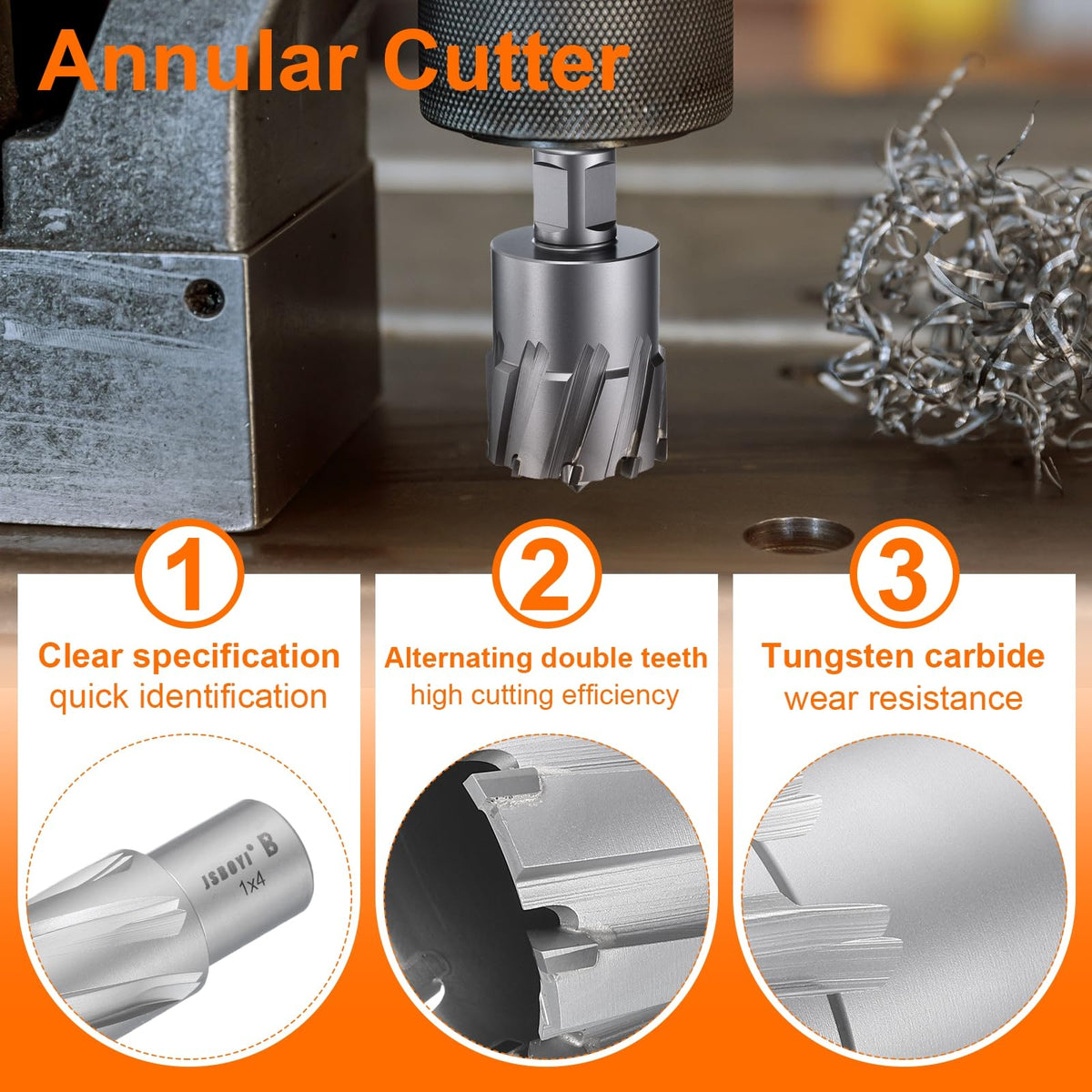 HARFINGTON Annular Cutter 1" Dia 4" Depth 3/4" Shank TCT Cutting Drill Bits with Pin for Magnetic Drill Press