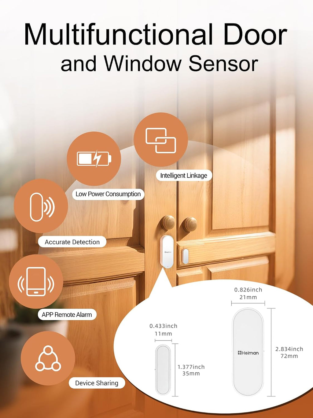 WiFi Door Window Alarm Sensor, Smart Wireless Magnetic Contact Sensor with Real-Time App Alerts, Compatible with