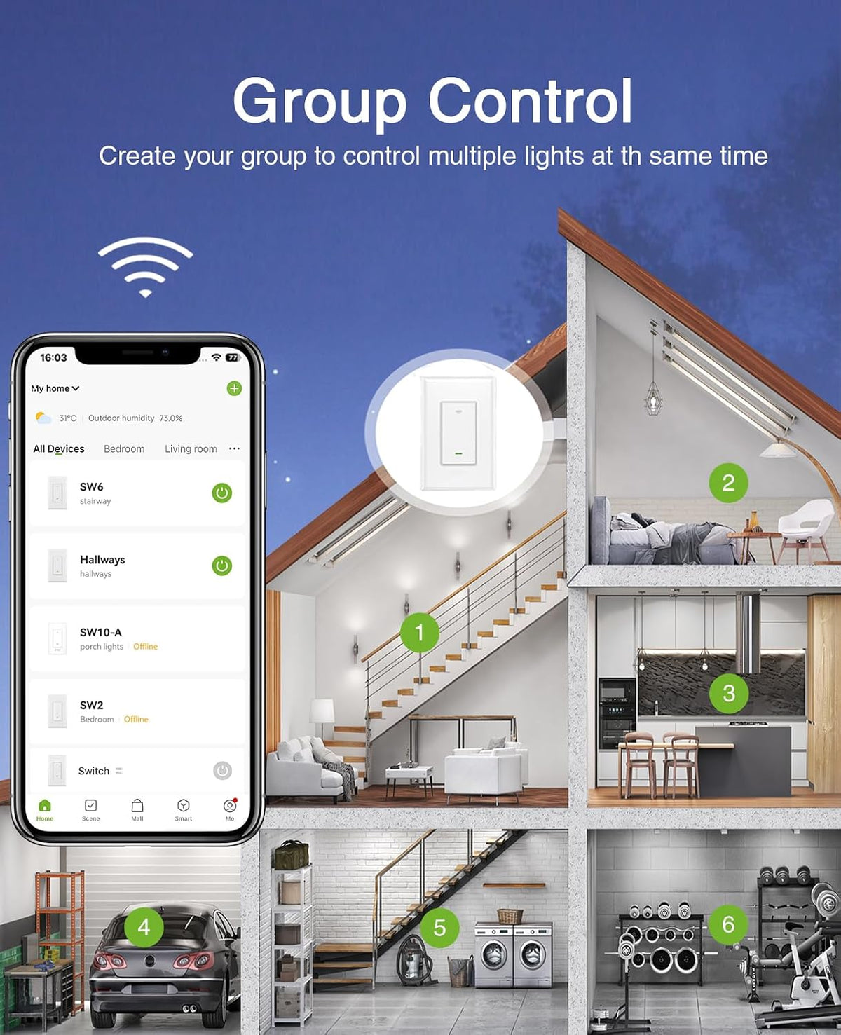 Switch, 3 Way Light Wi-Fi Switch Compatible with Alexa and Google Home