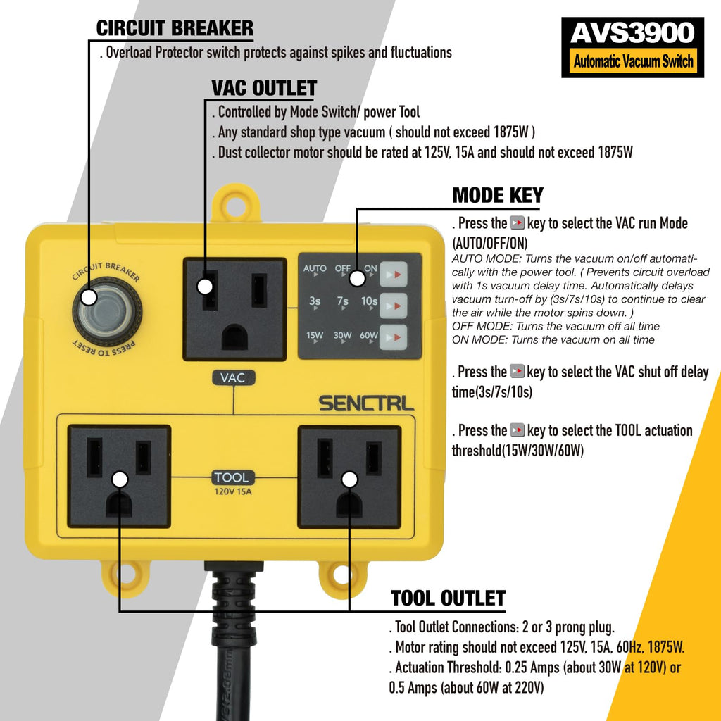 SENCTRL Automatic Vacuum Switch for Power Tools to Turn Vac On and Off Auto