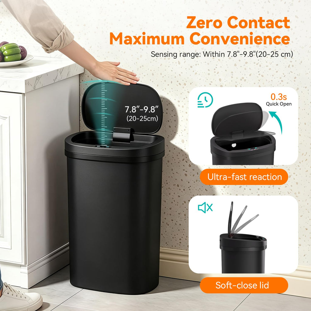 13 Gallon Plastic Trash Can with Lid | Black