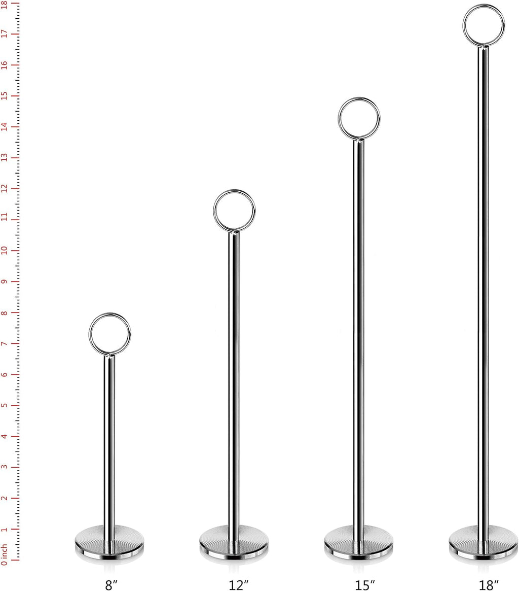 Ring-Clip Table Number Holder / Place Card Stand, 18 Inch, Silver, Set of 12