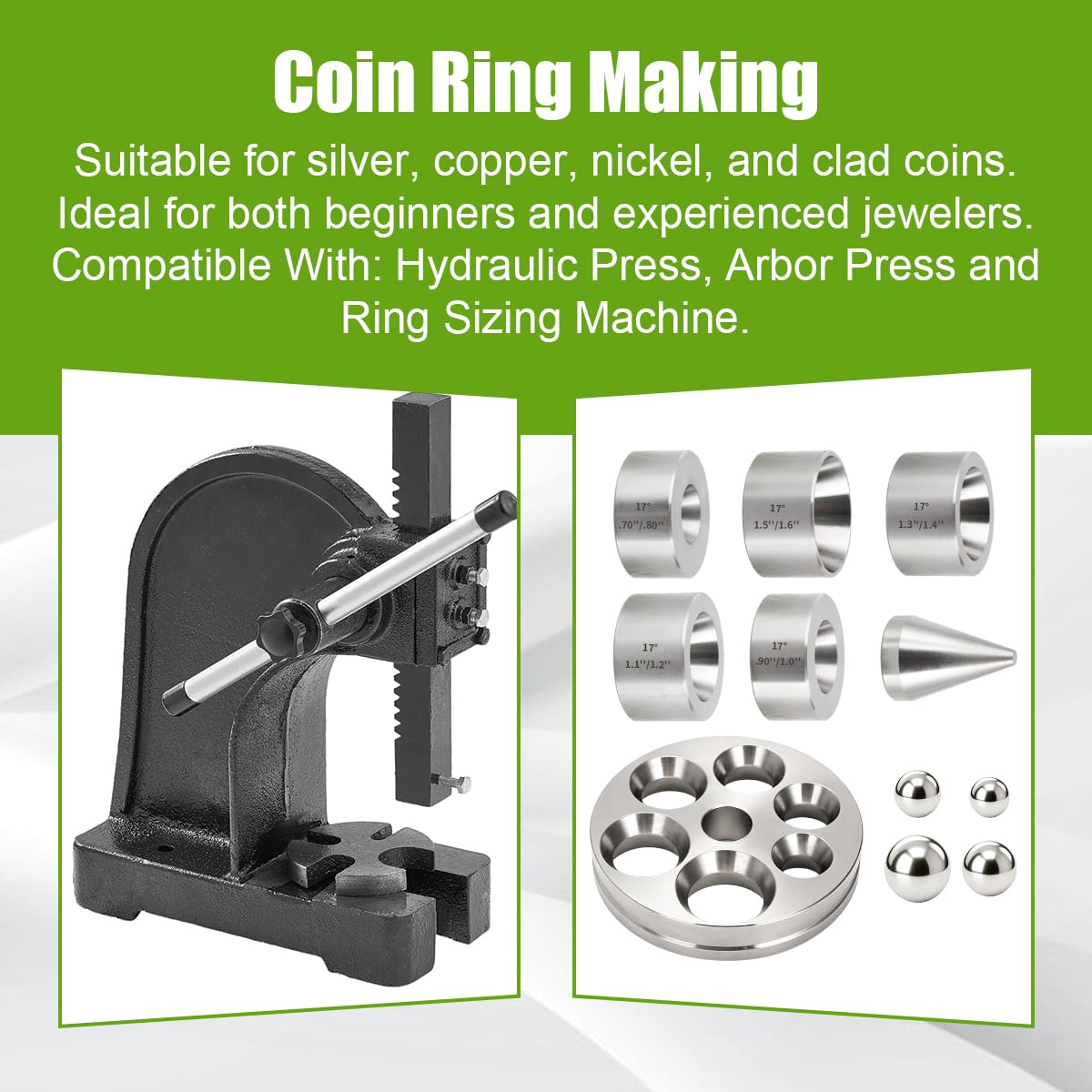 Coin Ring Making Tool with Reducing Plate, Reduction Die Set & Folding Cone