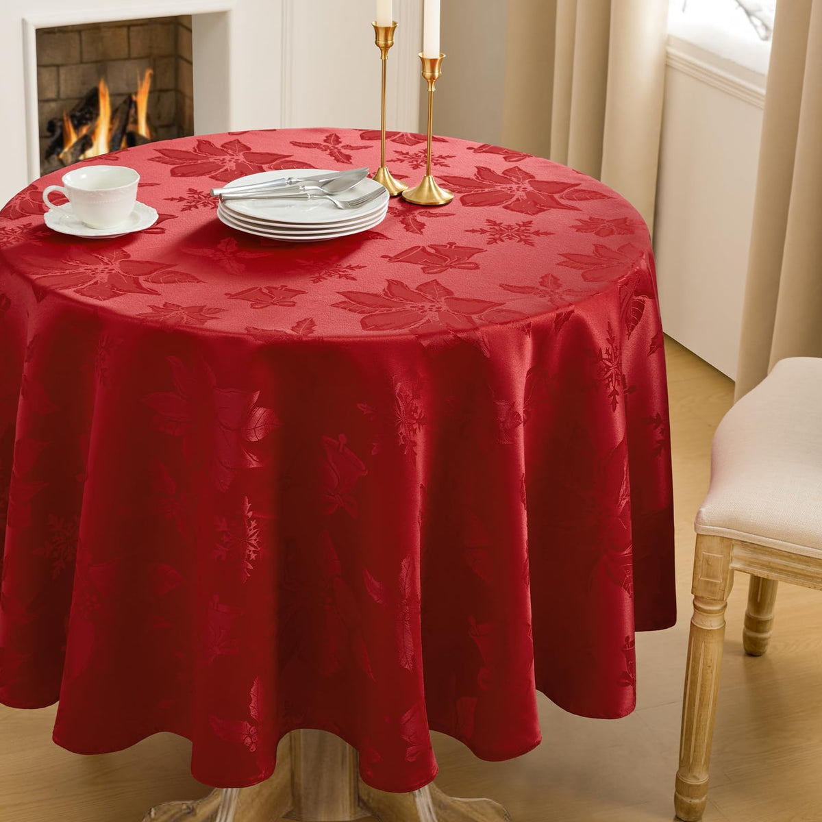 Christmas Jacquard Round Tablecloth, 70 inch, Red