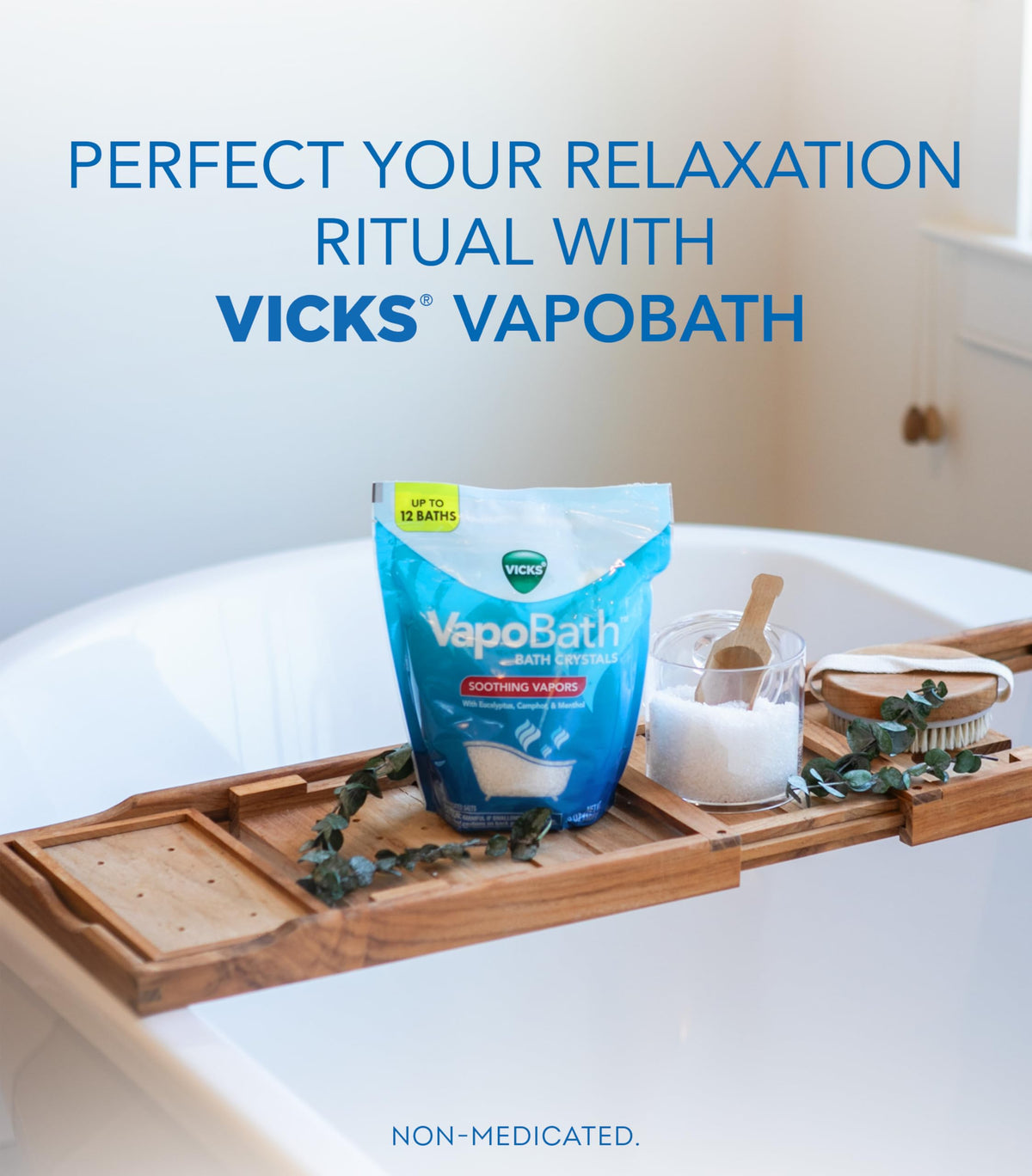 VapoBath, Bath Salts, Bath Bomb, Non-Medicated Bath Crystals, Comforting Vicks Vapors, Vapor Bath, Aromatherapy with