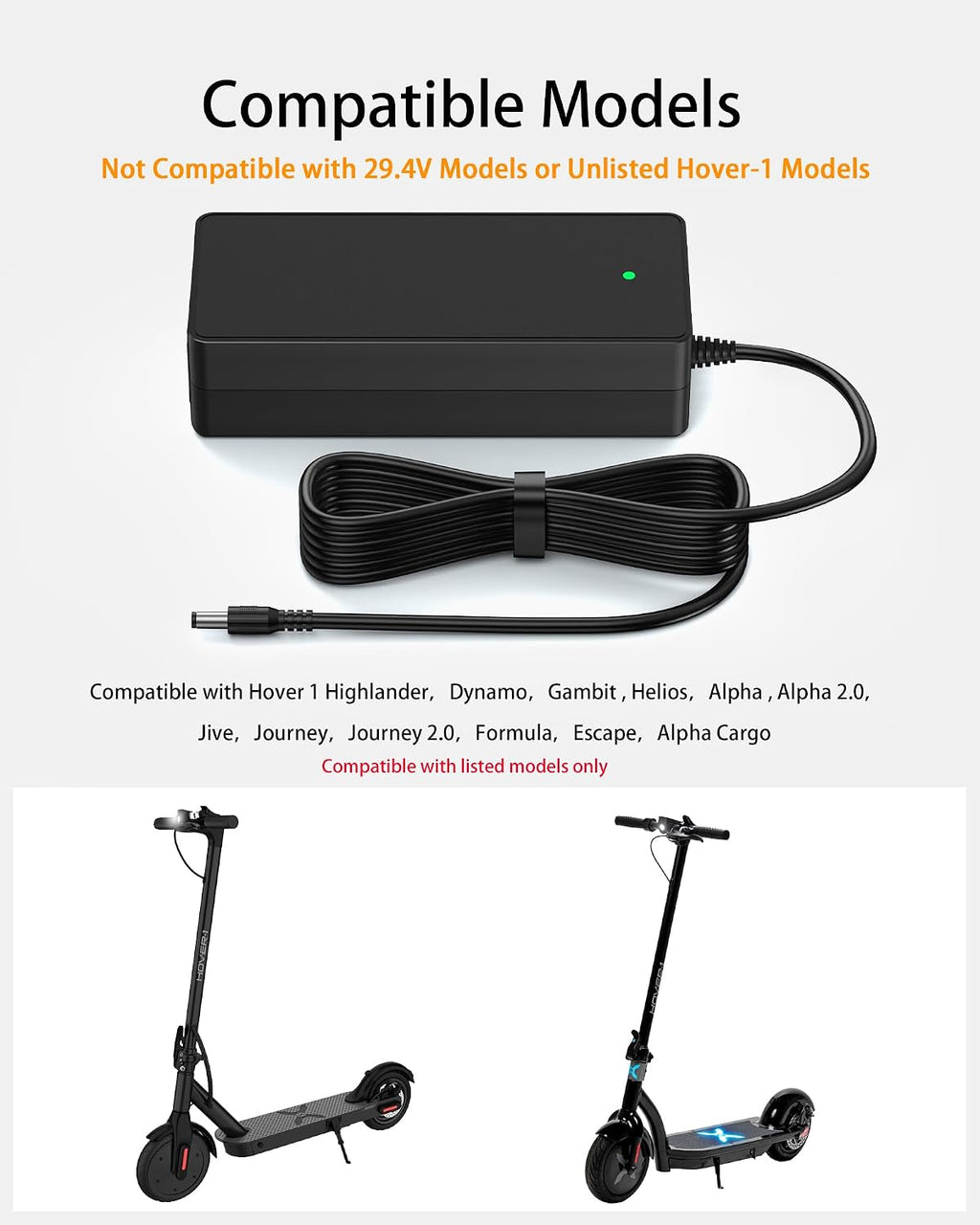 VHBW 42V 2A Charger for Hover-1 Alpha Journey Jive Highlander Scooters