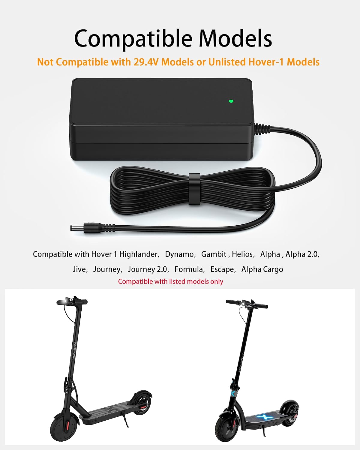 VHBW 42V 2A Charger for Hover-1 Alpha Journey Jive Highlander Scooters