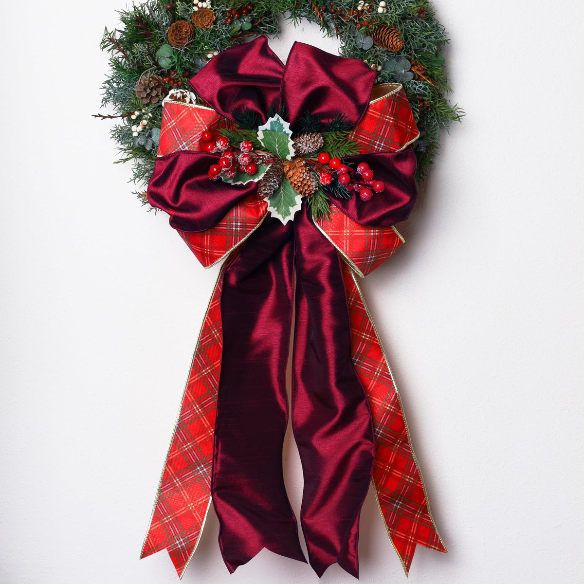 Burgundy Dupioni Wired Ribbon, Christmas Ribbon for Wreaths, Bows