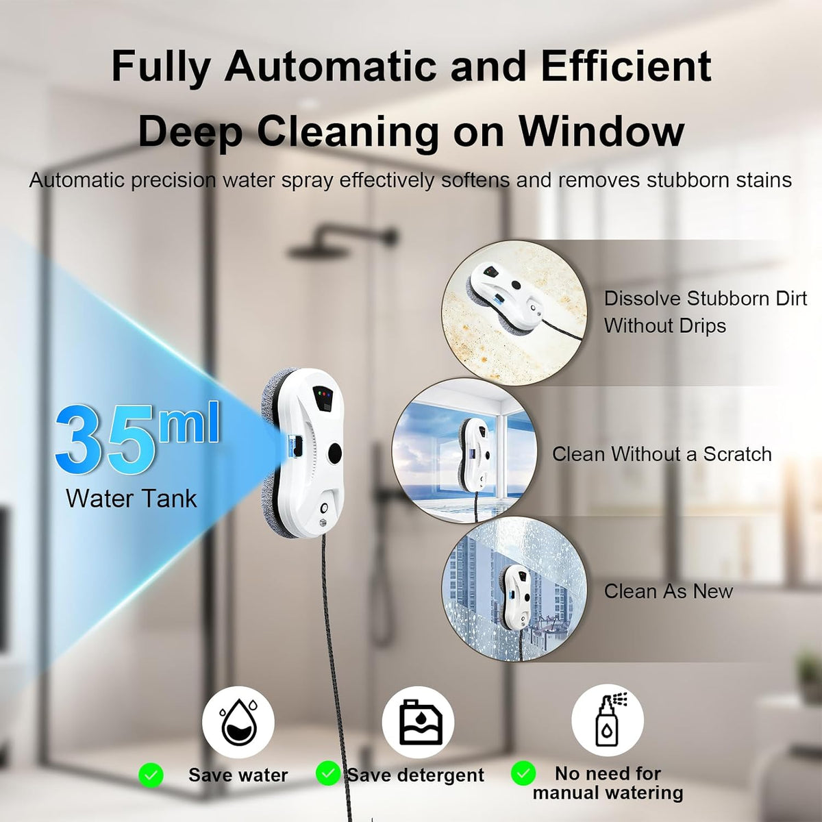 Window Cleaning Robot with Water Spray, 5600PA Strong Suction Automatic Window Cleaner Robot, Smart Path Planning