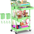 3 Tier Rolling Utility Cart Organizer with Removable Drawer, Green