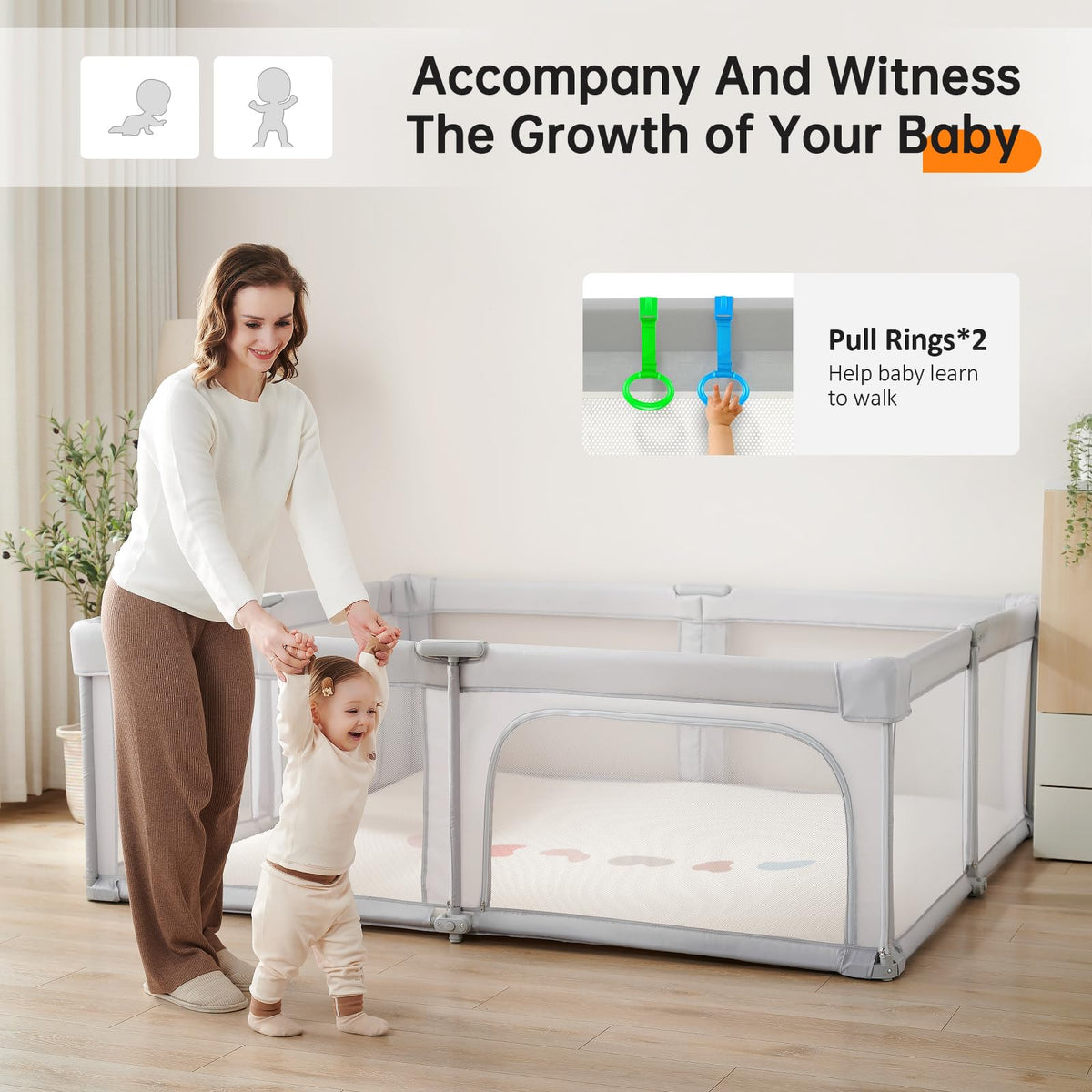 59" x59" Modular Foldable Baby Playpen & Safety Activity Yard with Locking Walk-Through Gate for Infants & Toddlers