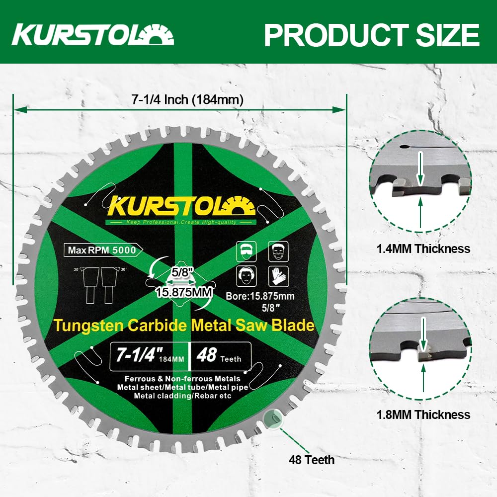 Metal Circular Saw Blade - 7-1/4" TCT Cutting Blade 48T Tungsten Carbide Tipped Blade Arbor 15.87mm for Steel, Iron, Nickel, Titanium, Ferrous Metals, Steel Pipe