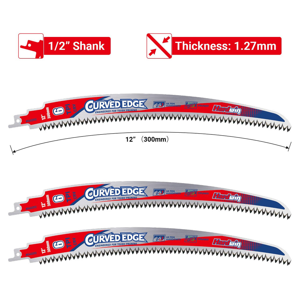 12-Inch Pruning Reciprocating Saw Blades, 6 TPI for Wood & Branches, 3-Pack