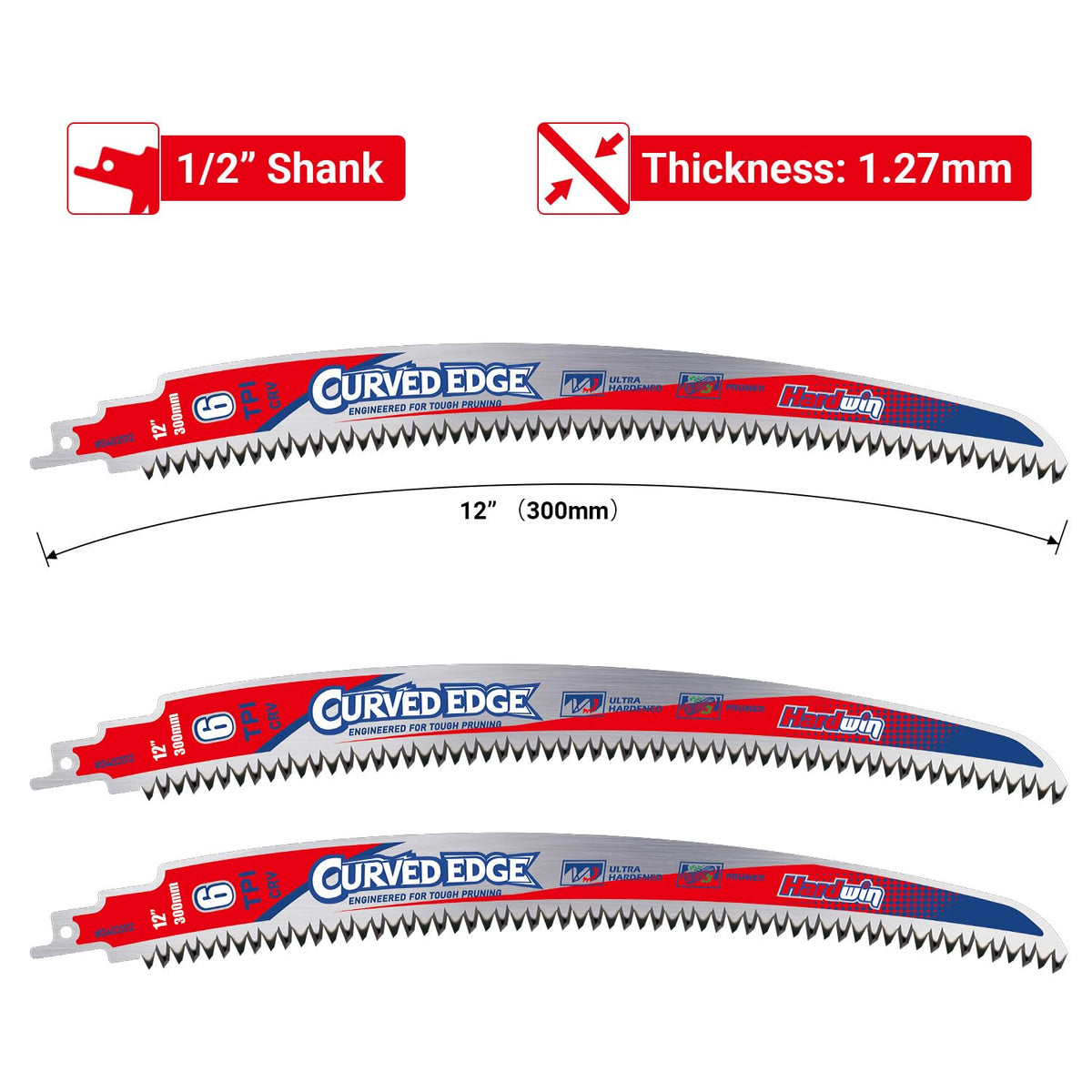 12-Inch Pruning Reciprocating Saw Blades, 6 TPI for Wood & Branches, 3-Pack