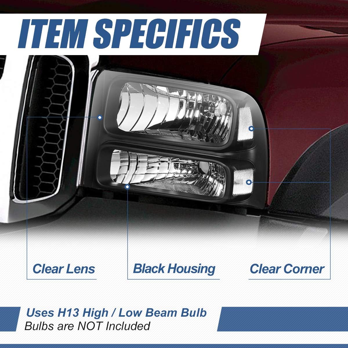 Auto Dynasty Headlights for 2005-2007 Ford F250 F350 F450 F550 Super Duty