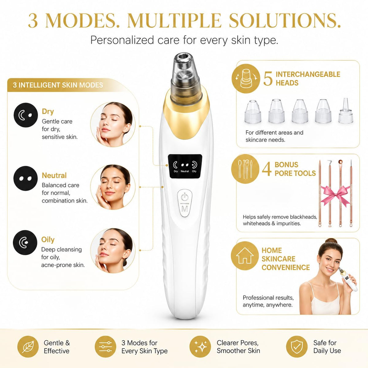 2026 Pore Vacuum, USB Rechargeable Blackhead Remover Vacuum -Gold