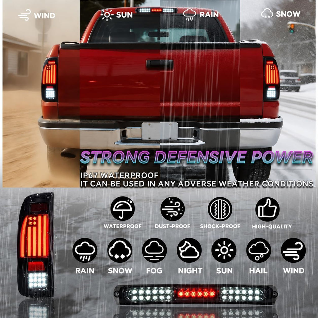 LED Tail Light+3rd Third Brake Light Cargo Lamp for Ford F150(1997-2003), F150 Heritage 2004, Only Fits Styleside Fleetside.Upgraded Version Rear Taillight Assembly and High Mount Stop Light.