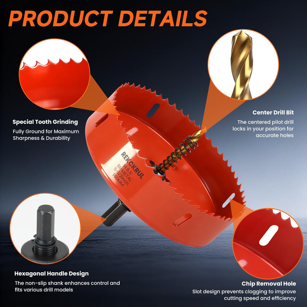 REKCKRUL (105mm | 4-1/8 Inch) HSS M42 with 8% Cobalt Bi-Metal Hole Saw