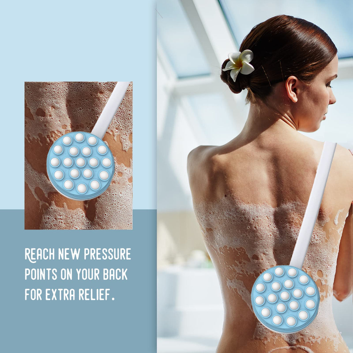 Back Lotion Sunscreen Applicator, Massager by Body Long Self-Handhled Easy Reach for Cream, Shower Gel on Back, Legs