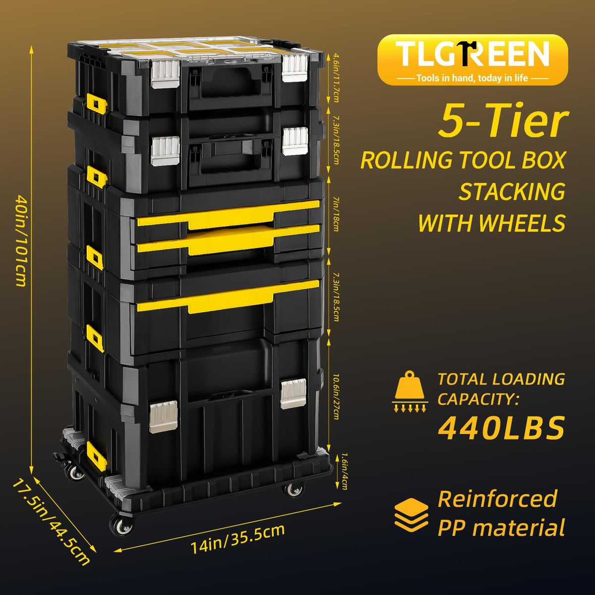 5-in-1 Stackable Rolling Tool Box with Wheels and Drawers