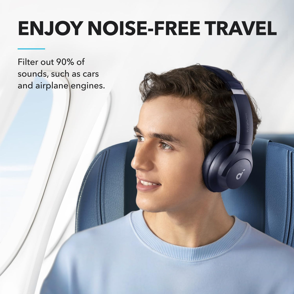 by Anker Q20i Hybrid Active Noise Cancelling Headphones, Blue | Over-Ear, Bluetooth, 40H ANC Playtime, Hi-Res Audio