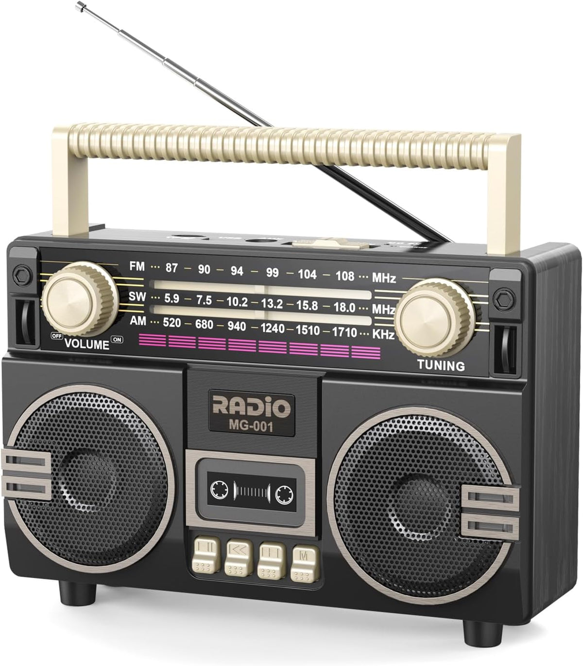 AM FM Radio Portable Shortwave Retro Radio Bluetooth Speaker | USB-C Rechargeable,Double Loudspeaker,Reception, Large
