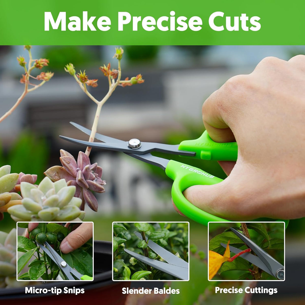 Garden Scissors, 6-in Curved Blade Pruning Shears, Non-Stick Coated Steel | Sharp Small Gardening Snips for Plants