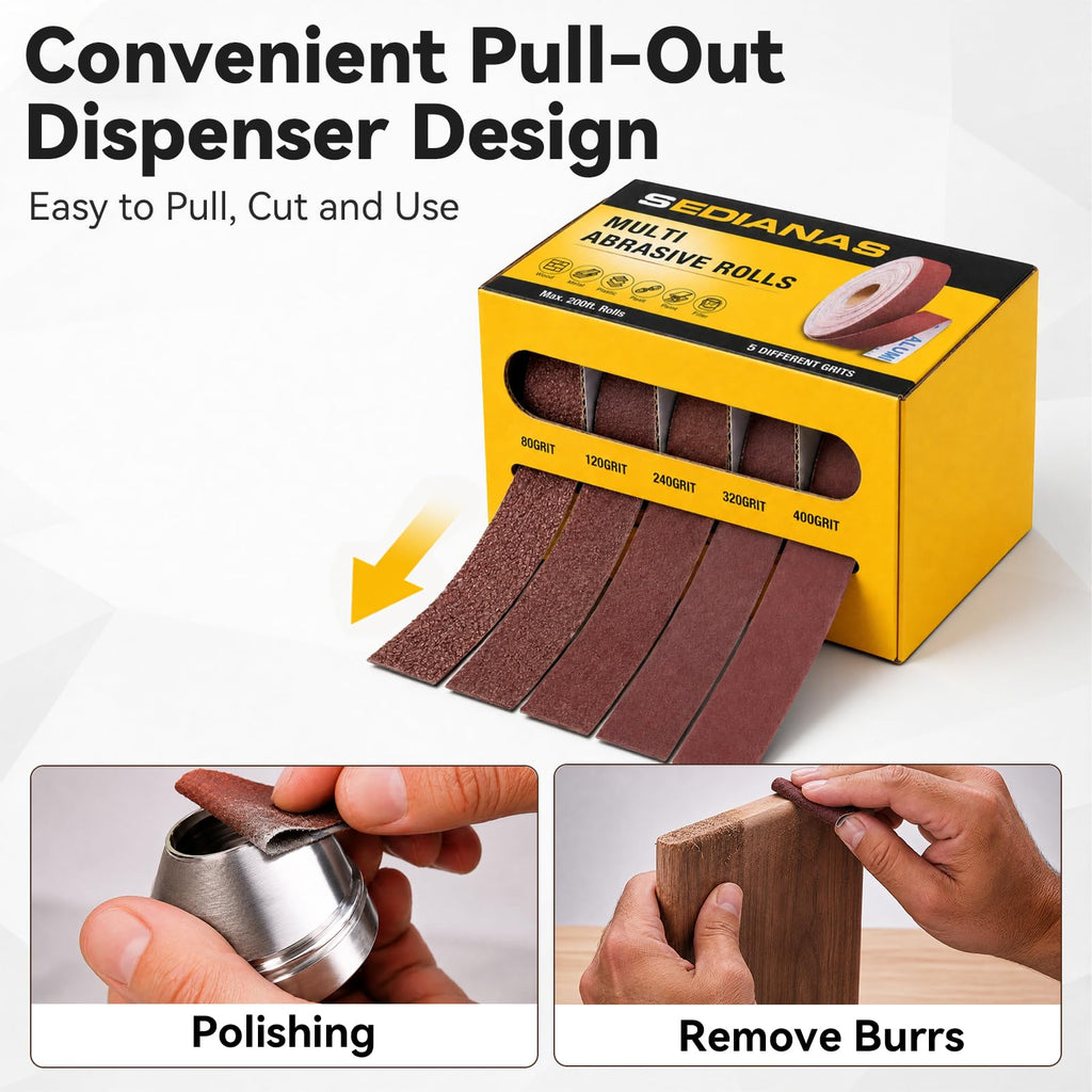 5 Pcs Emery Cloth Roll 80-400 Grit Abrasive Sandpaper Roll with Dispenser