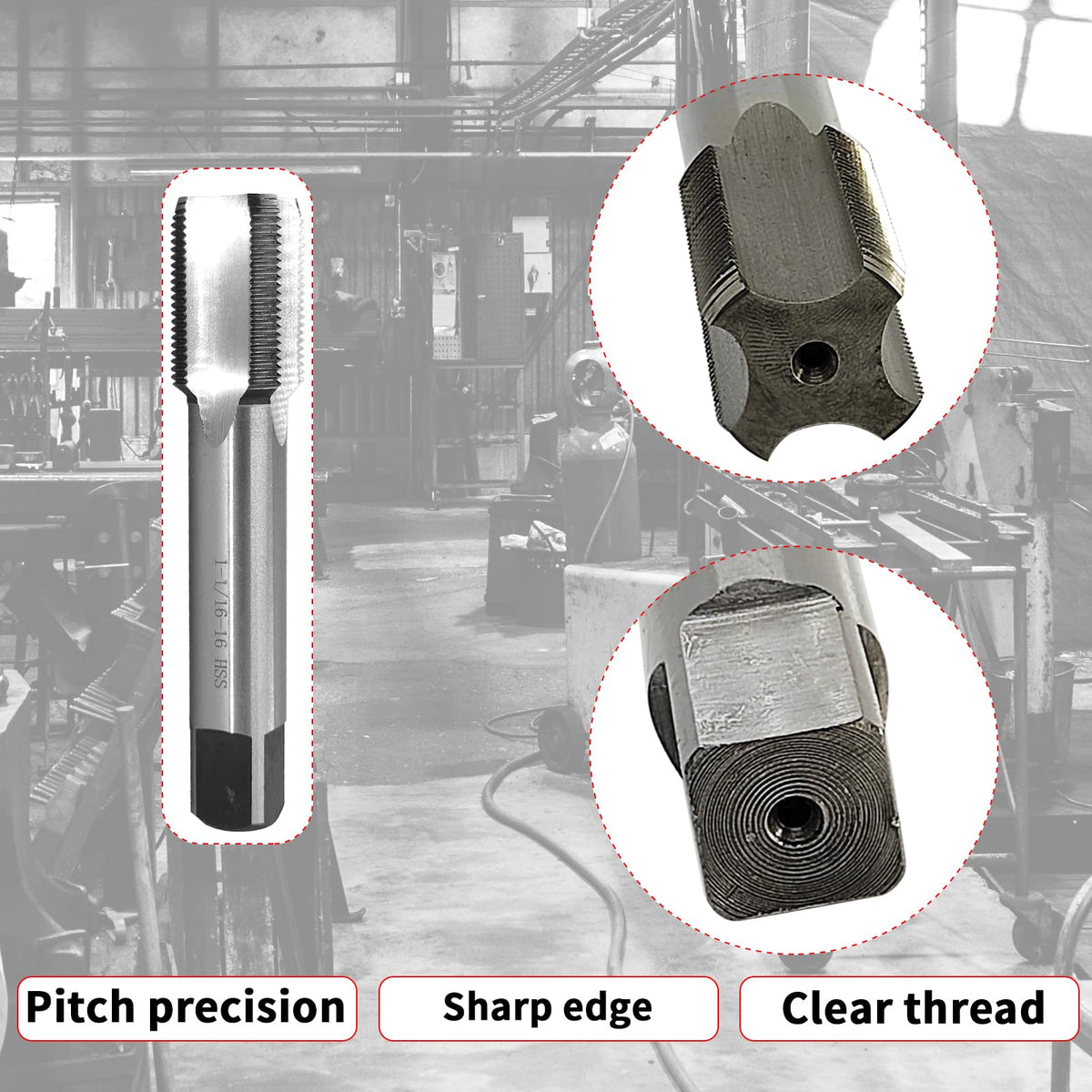 1-1/16"-16 Tap, UN, Right Hand, Straight Flute, 4 Flute
