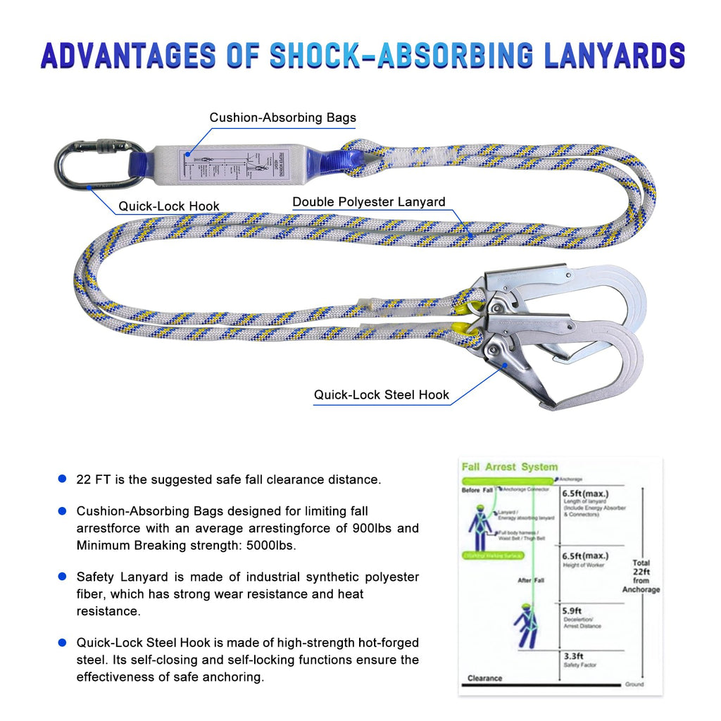 Safety Harness Fall Protection Kit with Shock Absorbing Lanyard