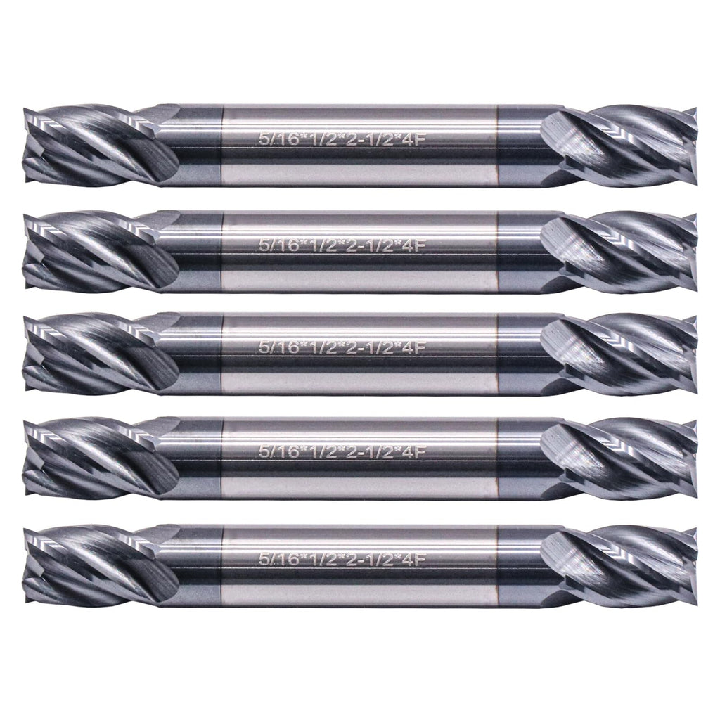 5Pcs 5/16" 4 Flute Solid Carbide Square End Mill, Double End, AlTiN Coated