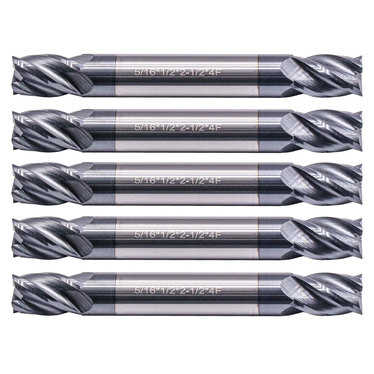 5Pcs 5/16" 4 Flute Solid Carbide Square End Mill, Double End, AlTiN Coated