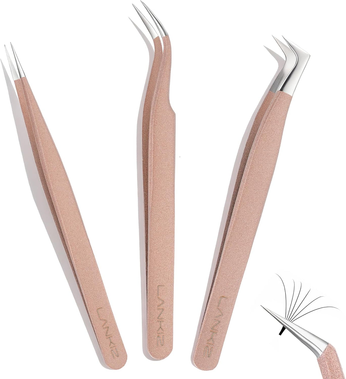 Lash Tweezers for Eyelash Extensions, LANKIZ 3 PCS Eyelash Tweezers Set