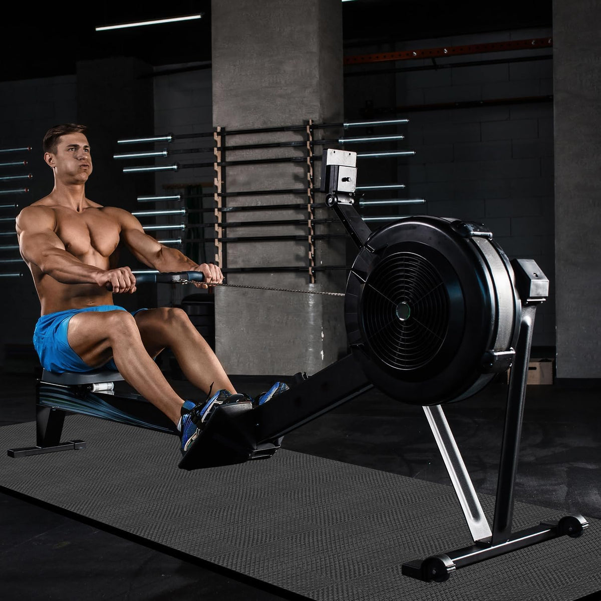 Rowing Machine Mat 96" x 28" with Sports Towel and Strap,Treadmill Mat Compatible with Peloton Bike, Row & Concept 2