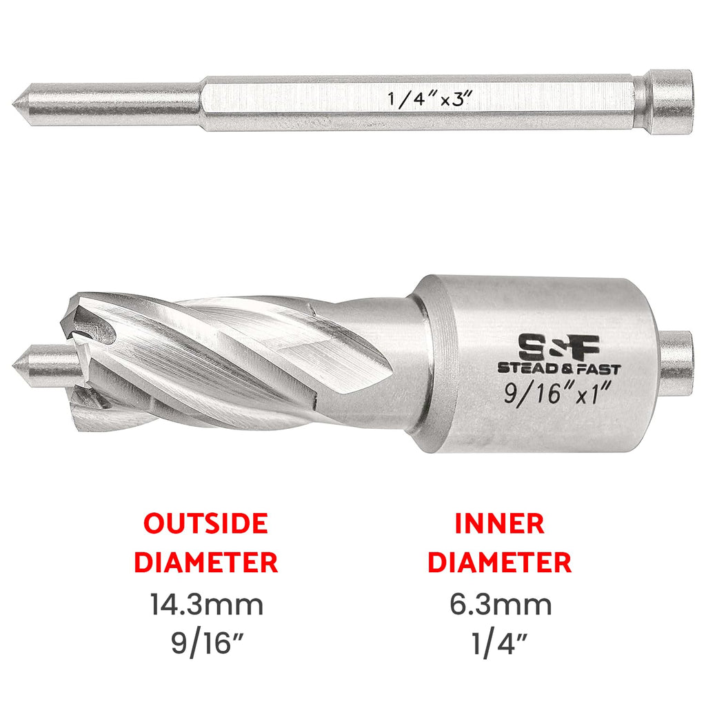 S&F STEAD & FAST Annular Cutter with Pilot Pin, 9/16" x 1", Mag Drill Bit