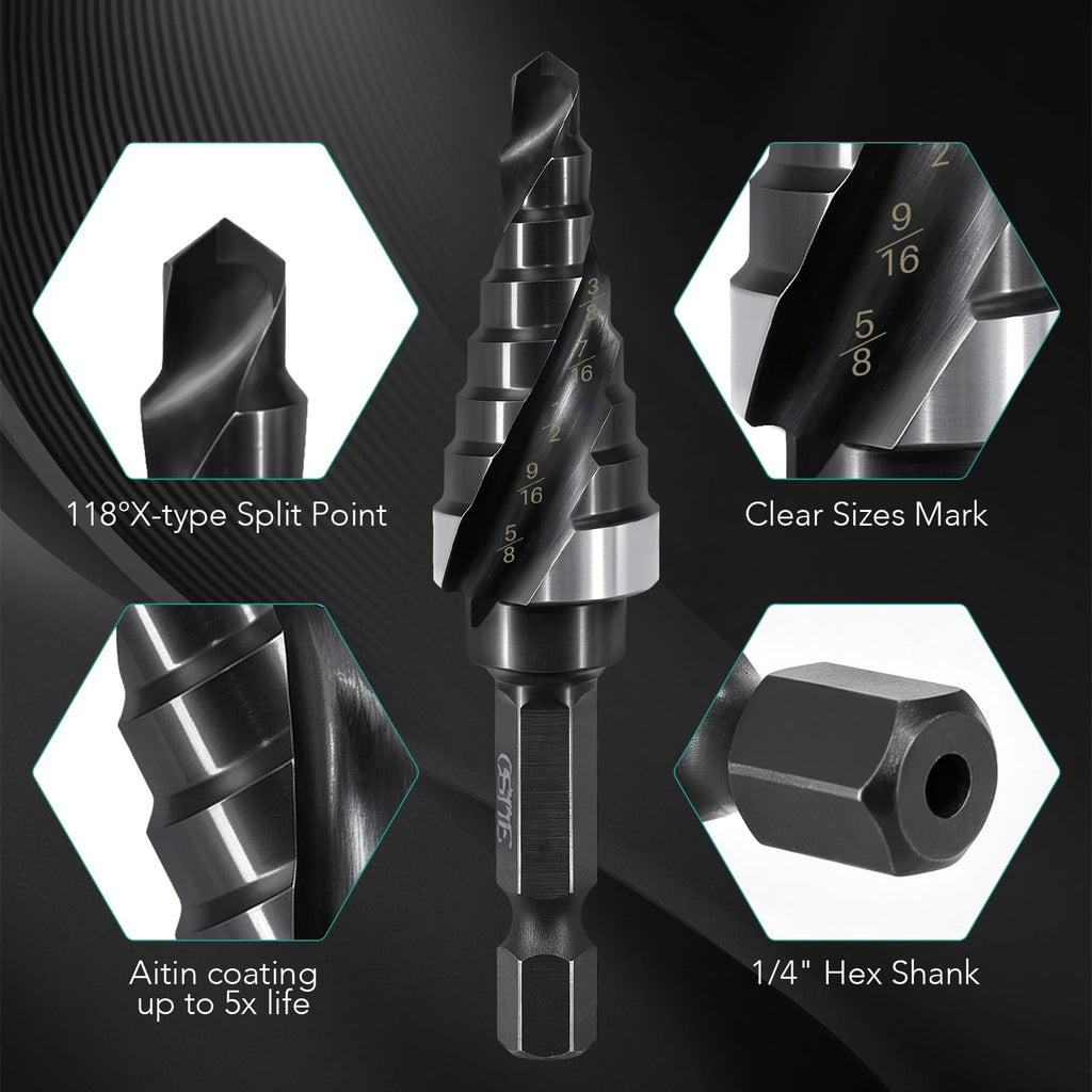 OSTTE M35 Cobalt Step Drill Bit for Metal,1/4"-3/4"(9 Steps)