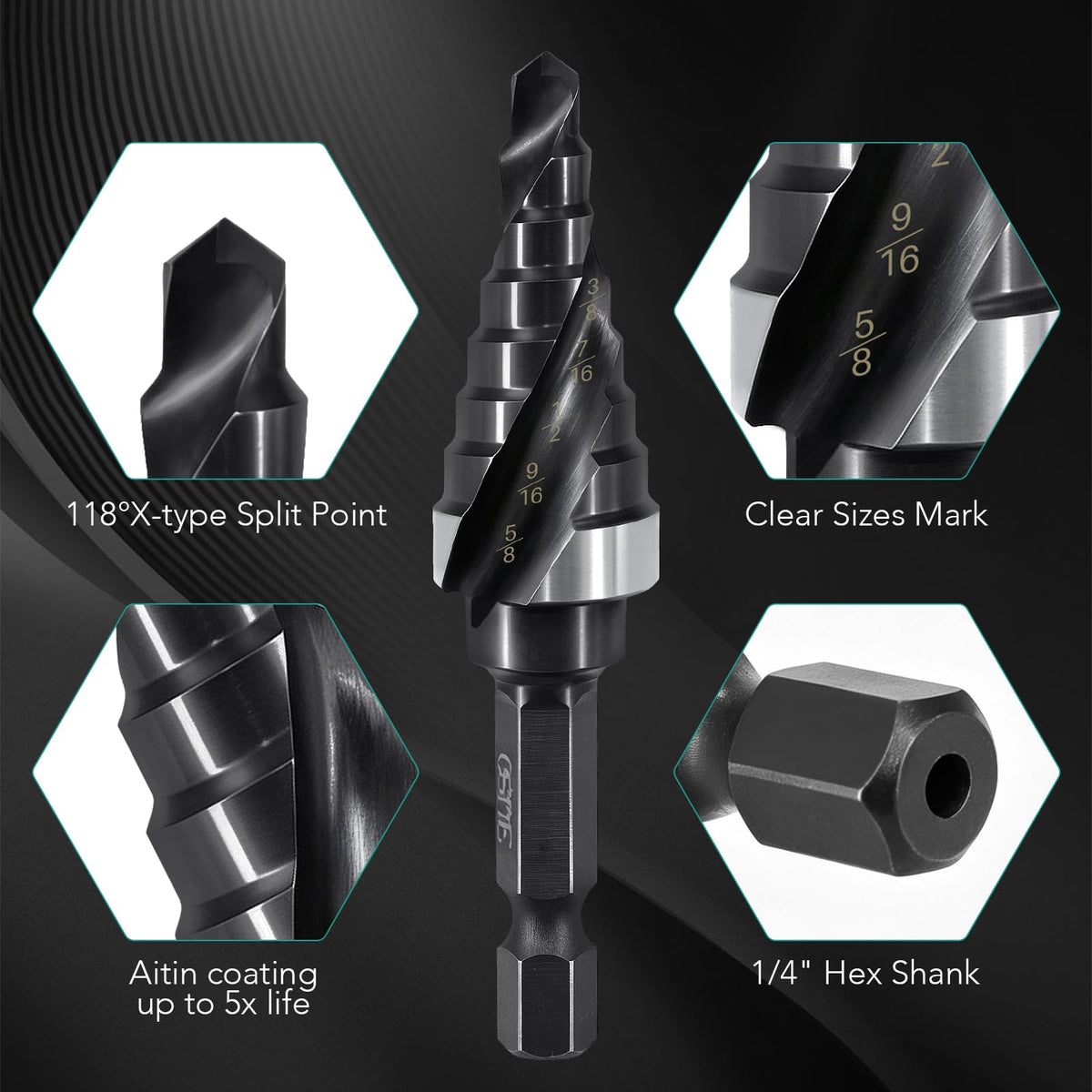 OSTTE M35 Cobalt Step Drill Bit for Metal,1/4"-3/4"(9 Steps)