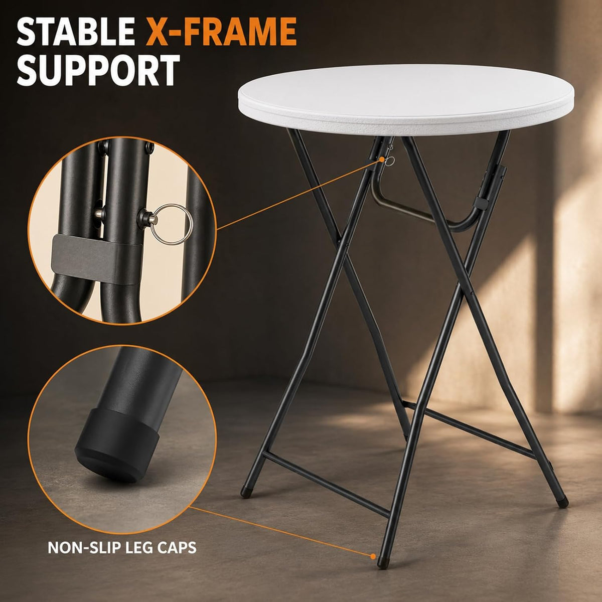 Cocktail Table, 32 Inch Folding Bar Table, High Top Round Tables, Outdoor Portable Bistro Tall Folding Table for