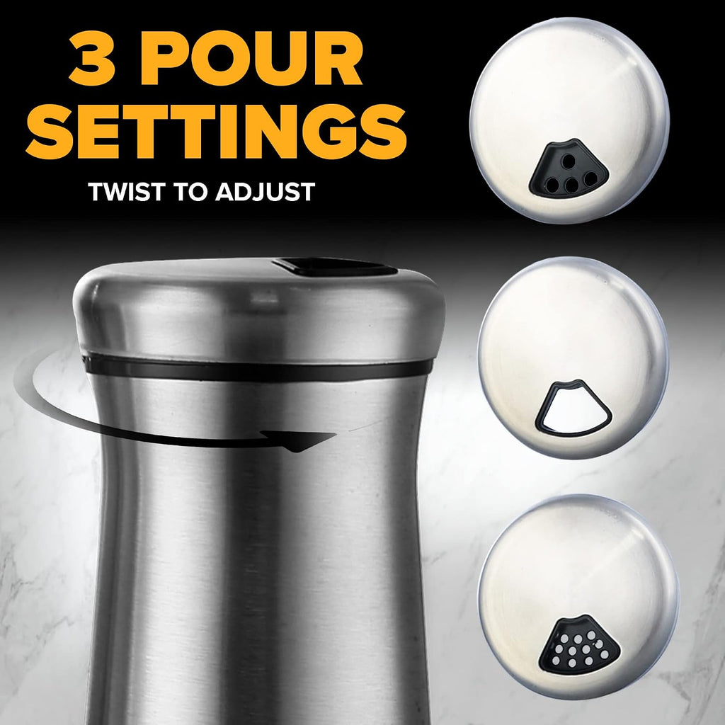 Salt and Pepper Shaker Set, Stainless Steel & Glass Spice Shakers, Adjustable Pour Holes, Refillable Salt & Pepper