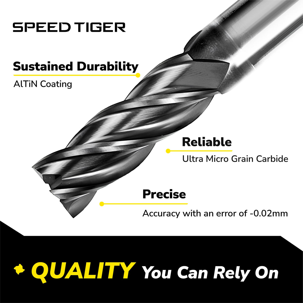 SPEED TIGER EISE 1/2" Carbide Square End Mill, 4 Flute, AlTiN Coated, for Alloy Steel, Hardened Steel, Cast Iron, Copper, and Aluminum, Up to HRC 50 (3-Piece Set)