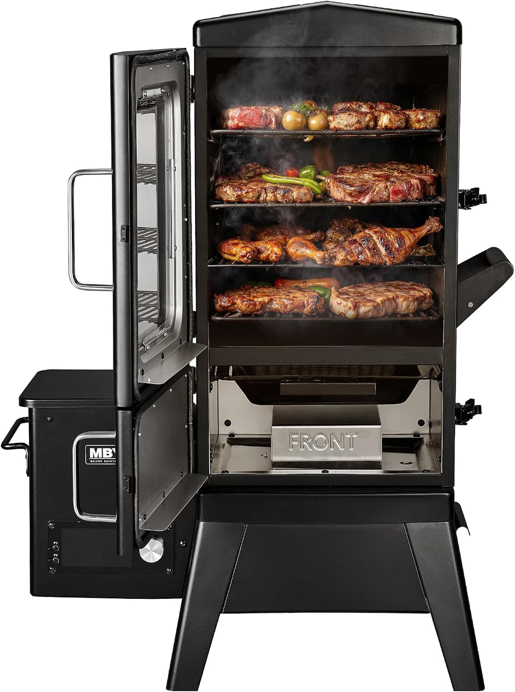 Electric Pellet Smoker with Rainproof Cover, Vertical Wood Pellet Smokers Grill With Hook Meat Probe LED Display