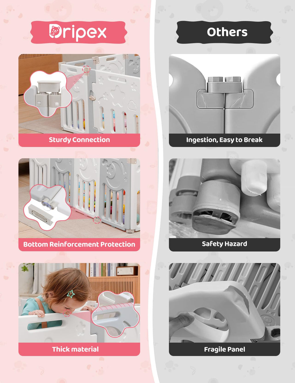 Modular Foldable Baby Playpen & Safety Activity Yard with Locking Walk-Through Gate for Infants & Toddlers