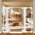 40" x 29.52-47.24" Wide Clear Acrylic Freestanding Indoor Pet Barrier Gate with Modern Folding Frame for Wide Doorways, Hallways & Stairs