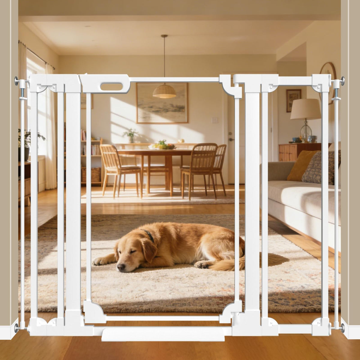 40" x 29.52-47.24" Wide Clear Acrylic Freestanding Indoor Pet Barrier Gate with Modern Folding Frame for Wide Doorways, Hallways & Stairs