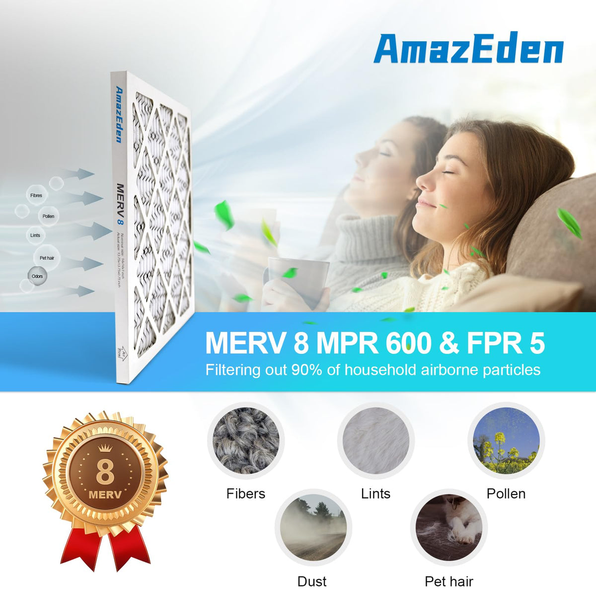 10x10x1 Air Filter 4 Pack MERV 8 Dust Defense AC Pleated Filters