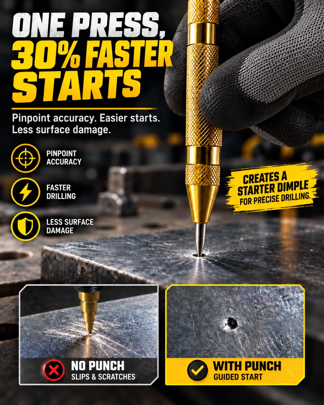 COMOWARE Step Drill Bit Set for Metal HSS 5Pcs Ti-Coated with Center Punch
