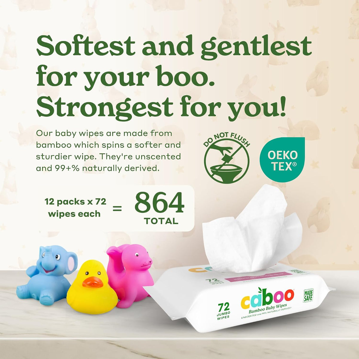 Tree Free Baby Wipes, Unscented, 72 Wipes Per Pack, 864 Total