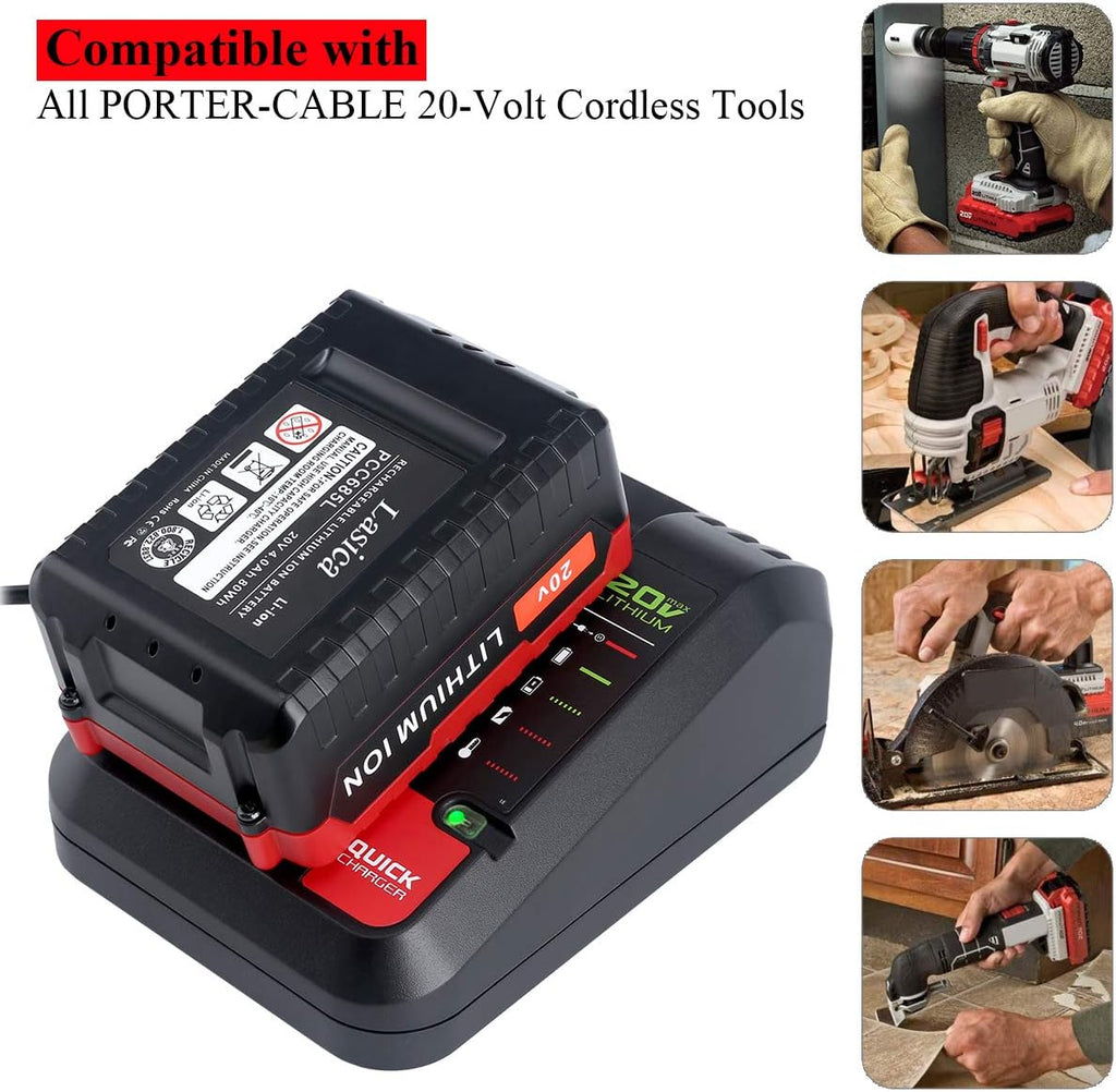 Lasica 20V Max Charger Compatible with Black & Decker 20v Battery and Compatible with Porter-Cable 20v Battery LBXR20 LBXR2020 PCC681L PCC685L PCC692L BDCAC202B 20-Volt Power Tool Charger
