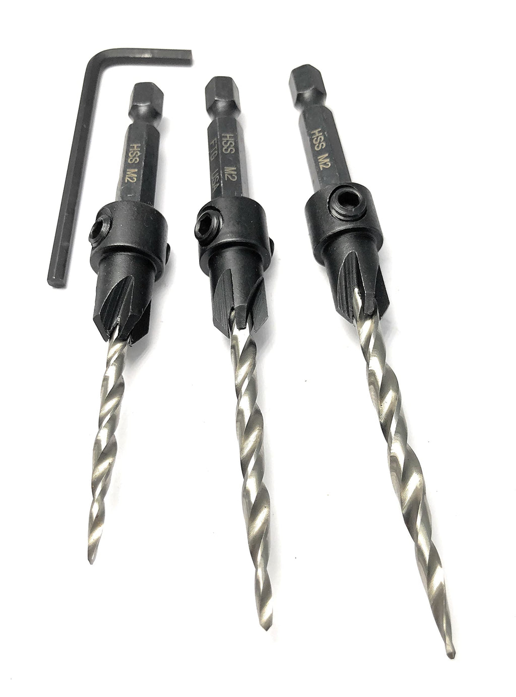 FTG USA 3 Pc Wood Countersink Drill Bit Set #6#8#10 with Hex Key