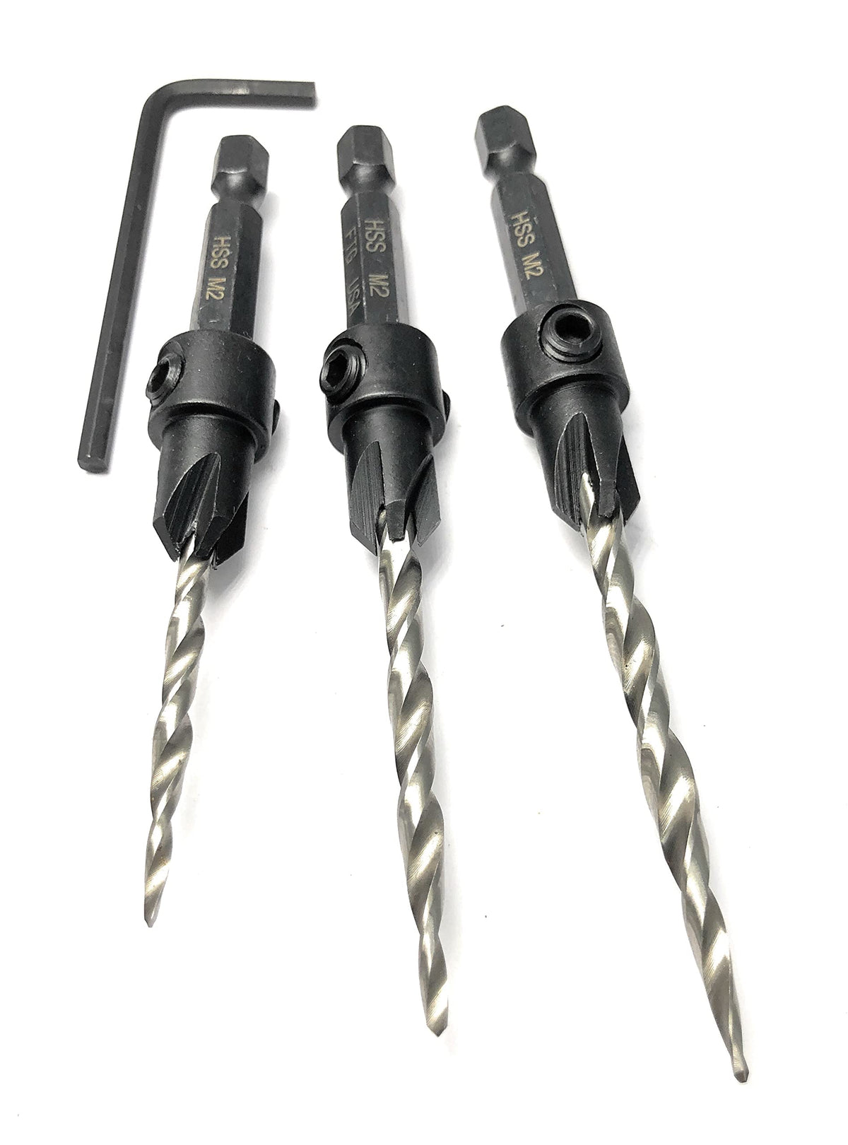 FTG USA 3 Pc Wood Countersink Drill Bit Set #6#8#10 with Hex Key